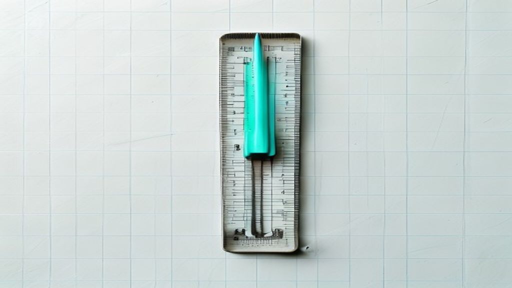 Steel ruler and set square on grid paper, precise measurement flat lay